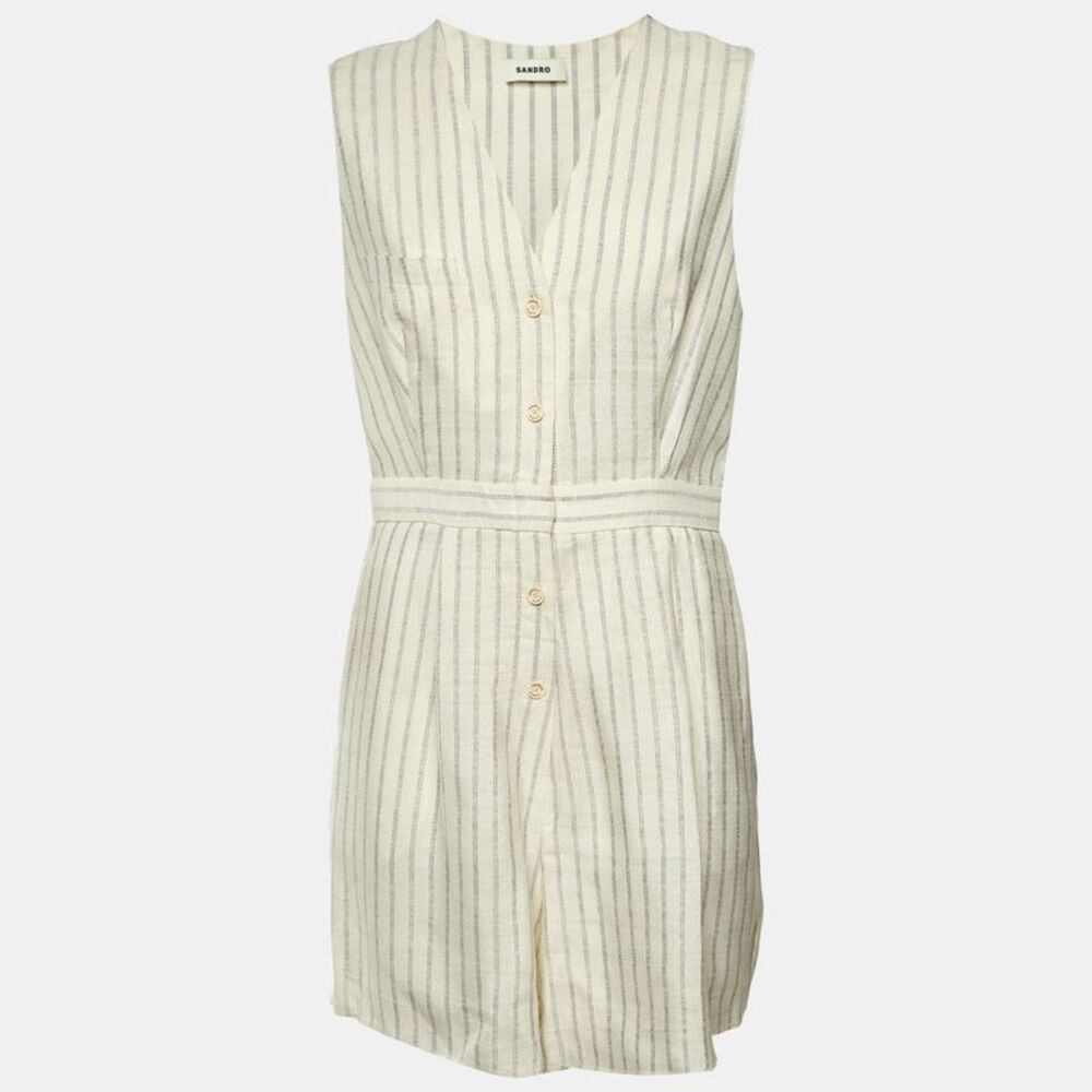 Sandro Cream Striped Crepe Noelie V-Neck Playsuit L